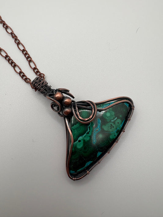 Chrysocolla Malachite Triangle Handmade Wire Wrapped Pendant