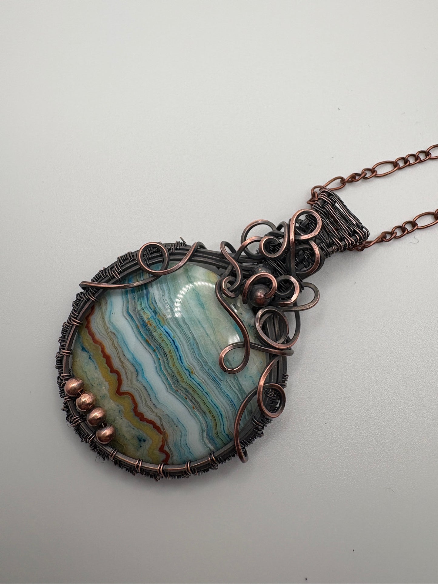 Circle Crazy Lace Agate Handmade Wire Wrapped Pendant