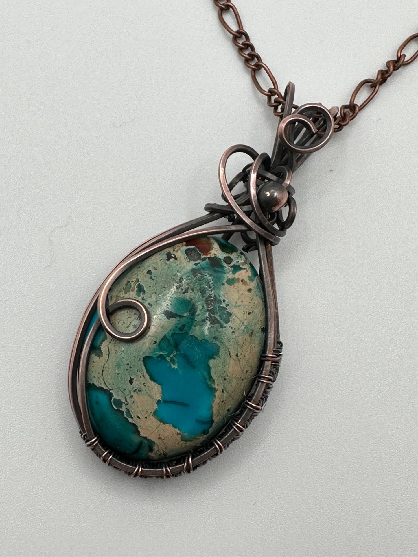 Oval Magnesite Handmade Wire Wrapped Pendant
