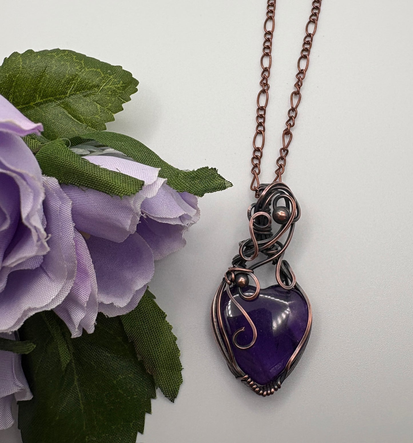 Amethyst Heart Wire Wrapped Pendant