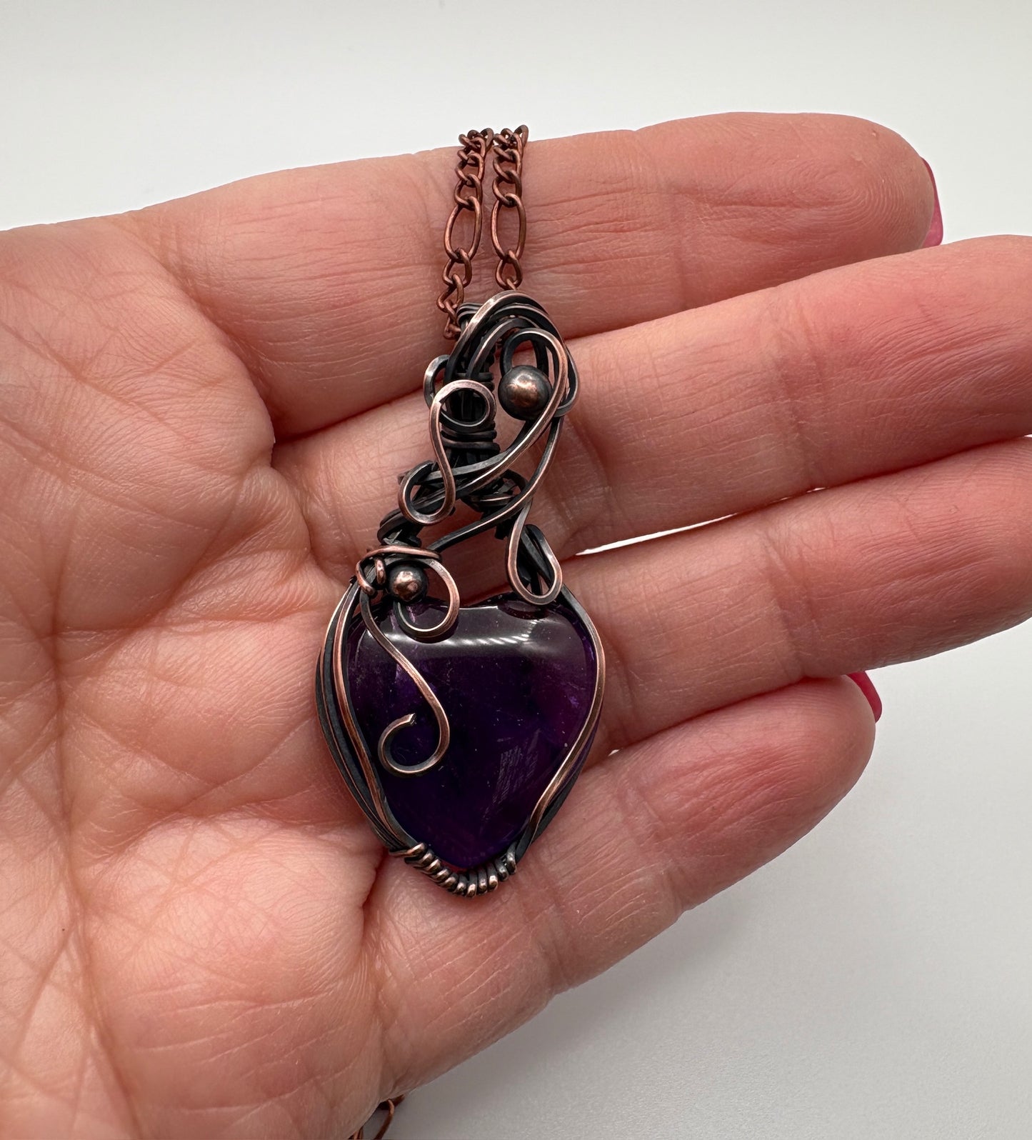 Amethyst Heart Wire Wrapped Pendant