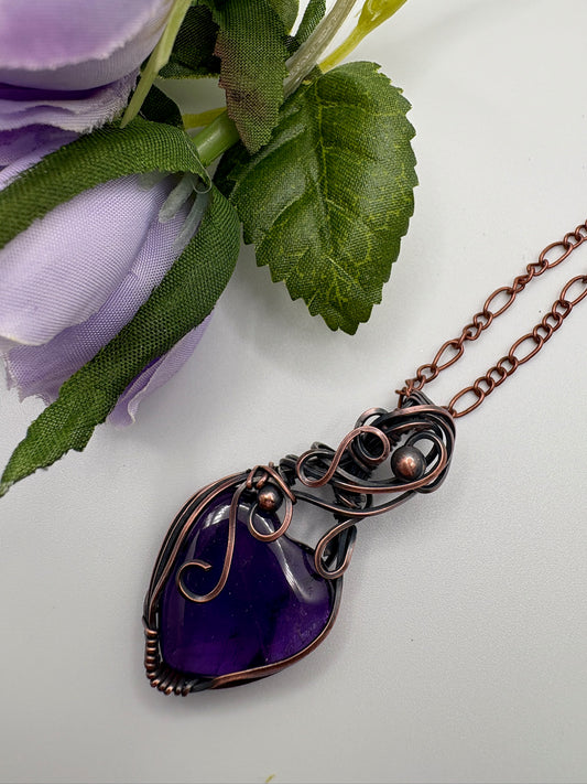 Amethyst Heart Wire Wrapped Pendant