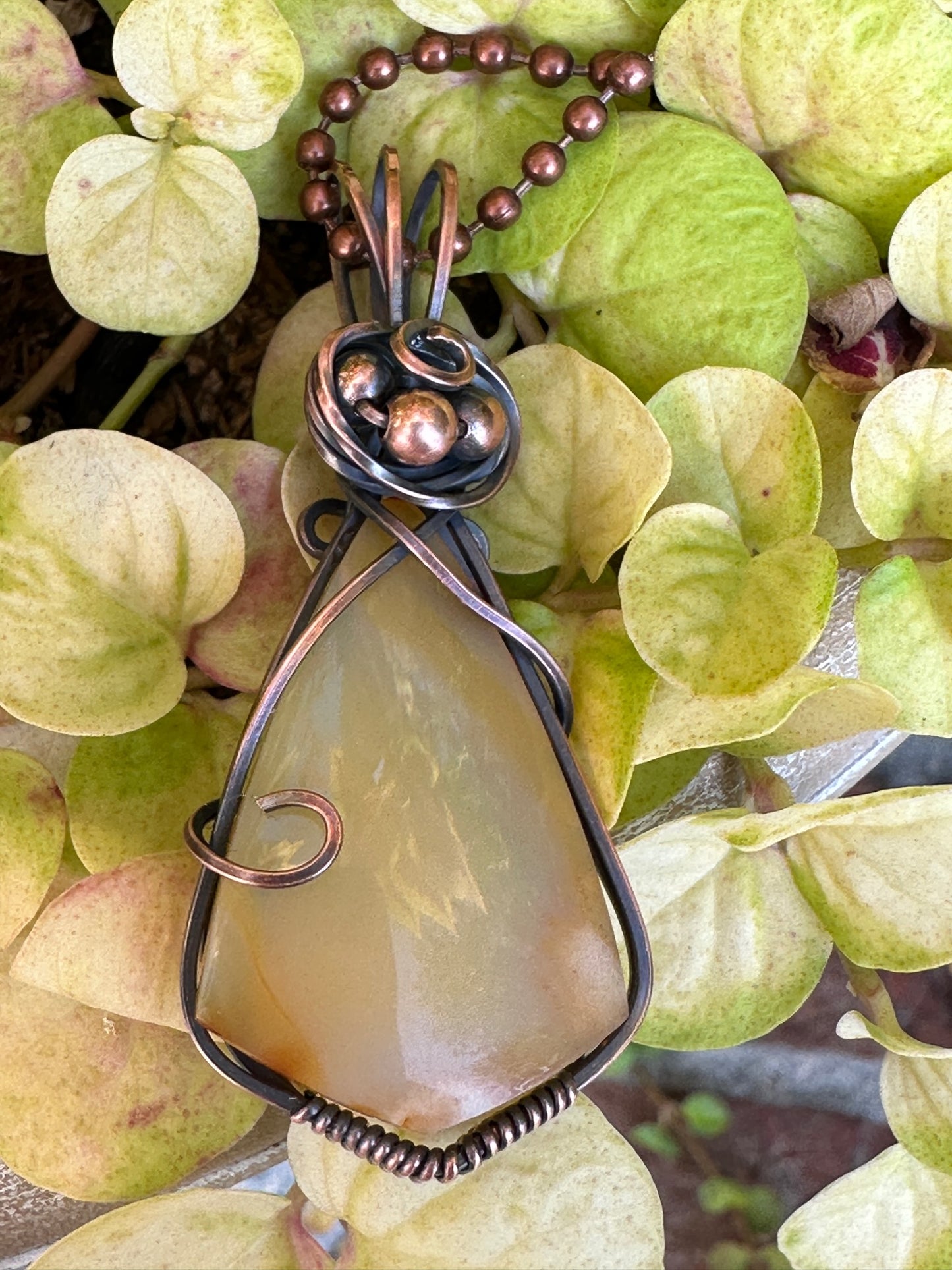Amber Chalcedony Wire Wrapped Pendant