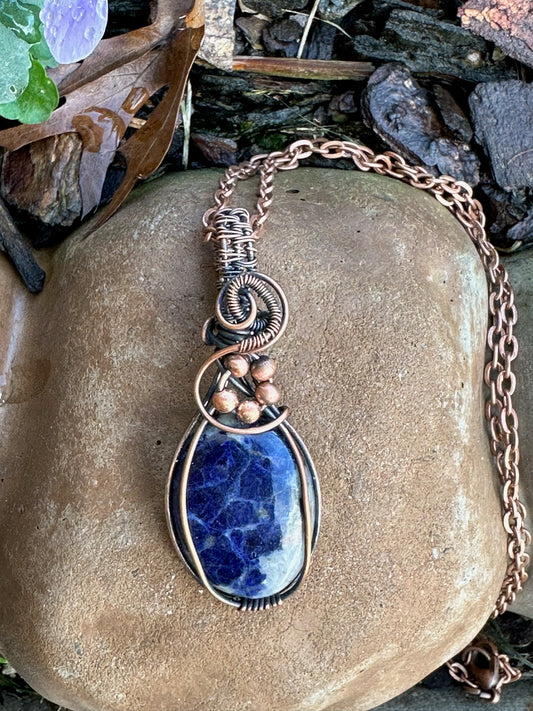 Handmade Wire Wrapped Oval Sodalite Pendant