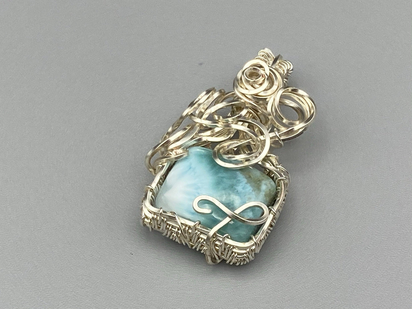 Square Larimar Wire Wrapped Pendant