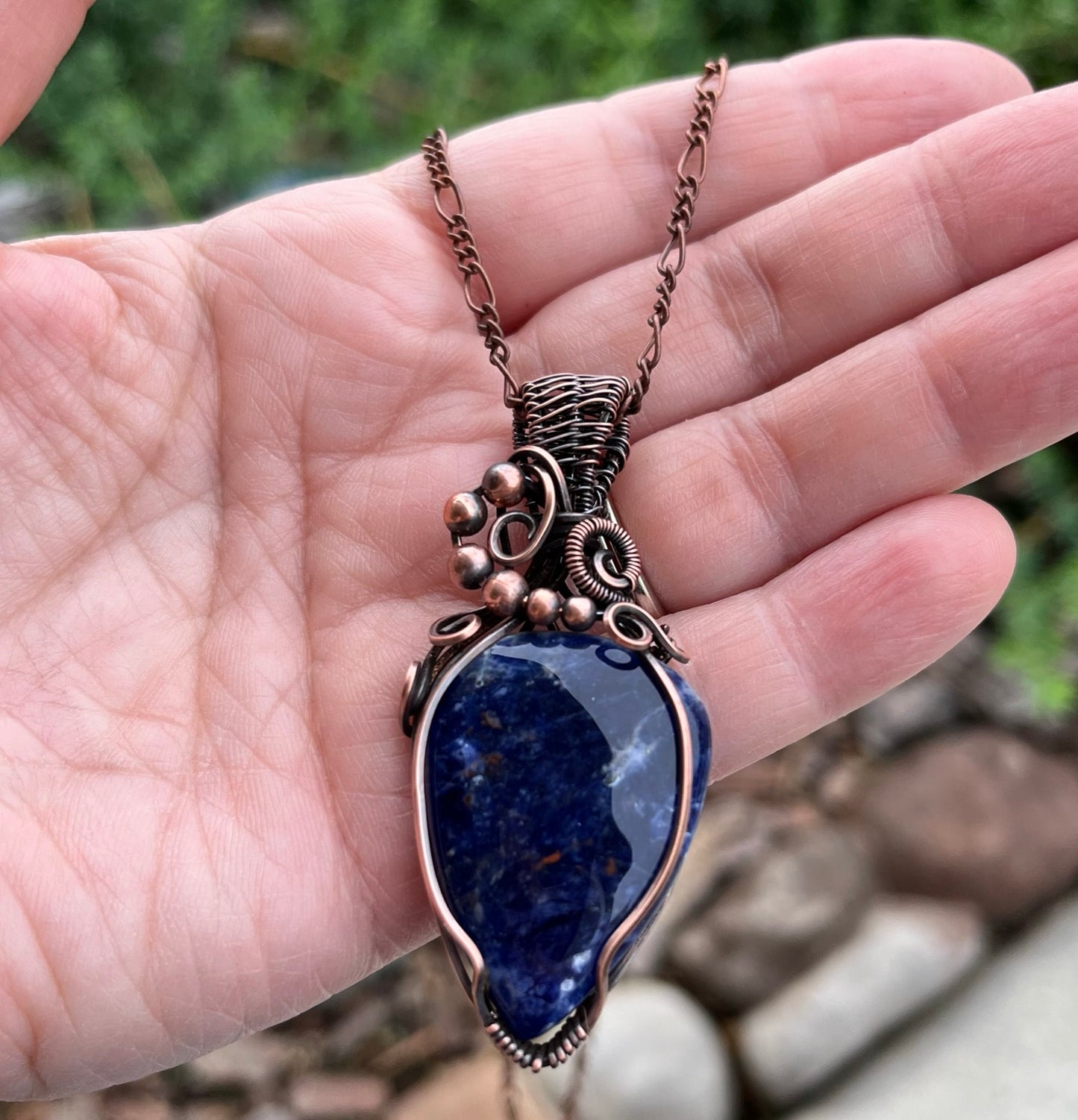 Teardrop Sodalite Wire Wrapped Pendant | Copper Wire Wrapped