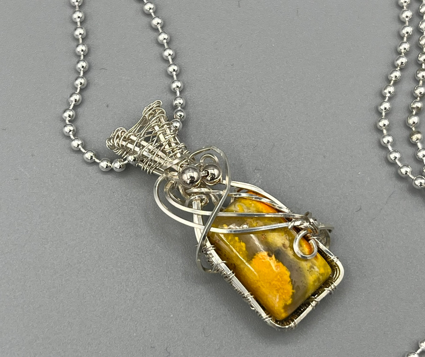 Rectangular Bumble Bee Wire Wrapped Pendant | Sterling Wire Wrapping