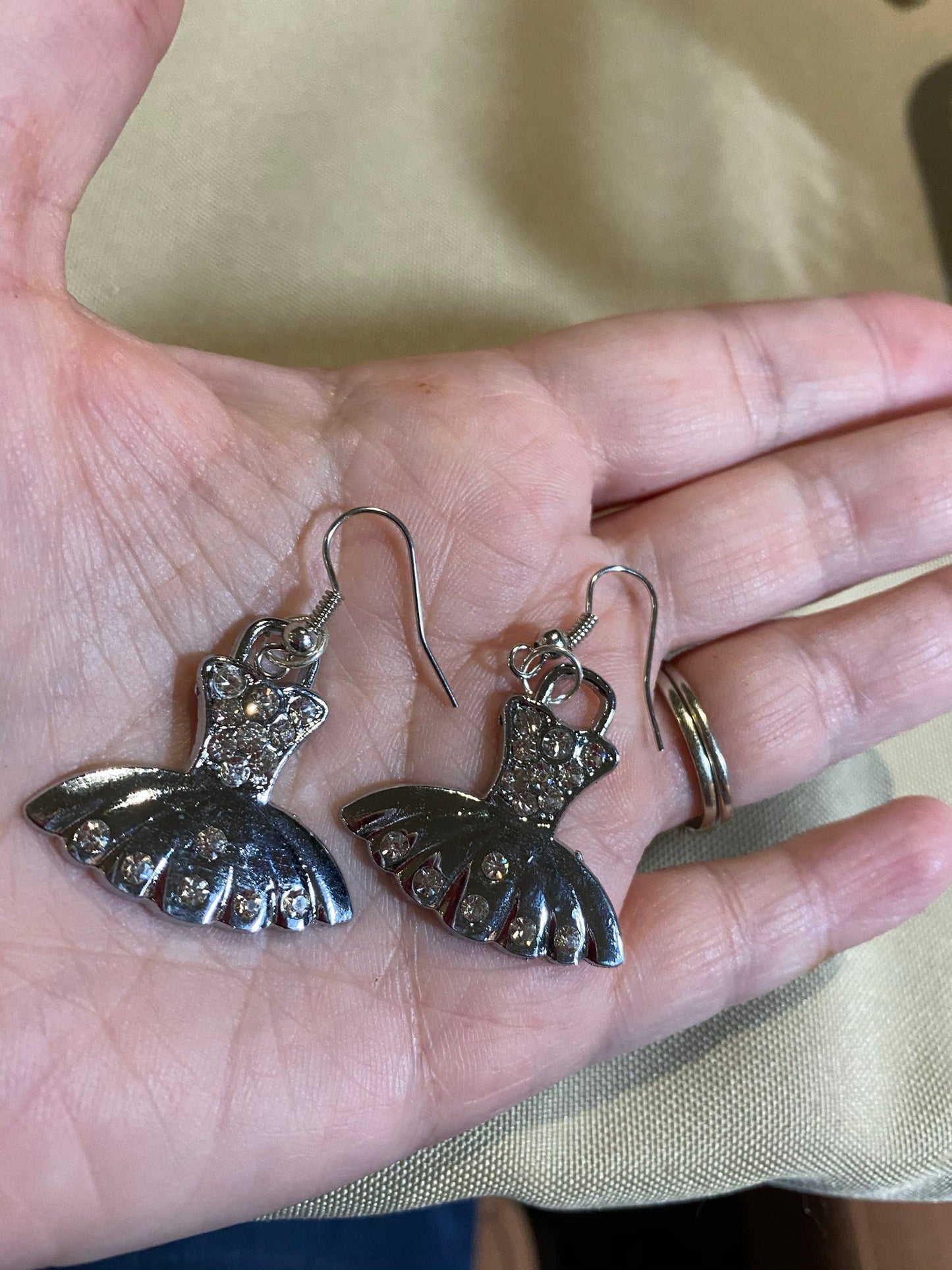Silver And Rhinestone Tutu Ballet Dangle Earrings