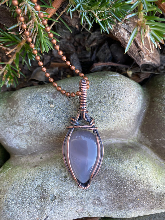 Smoky Gray Teardrop Wire Wrapped Pendant