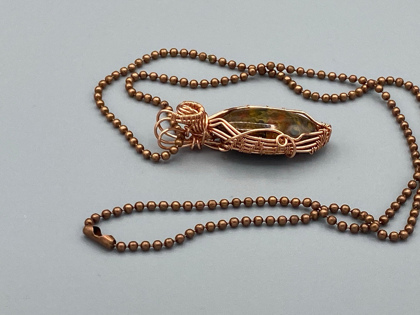 Fossilized Palm Root Pendant | Wire Wrapped Copper | Marquise Shape