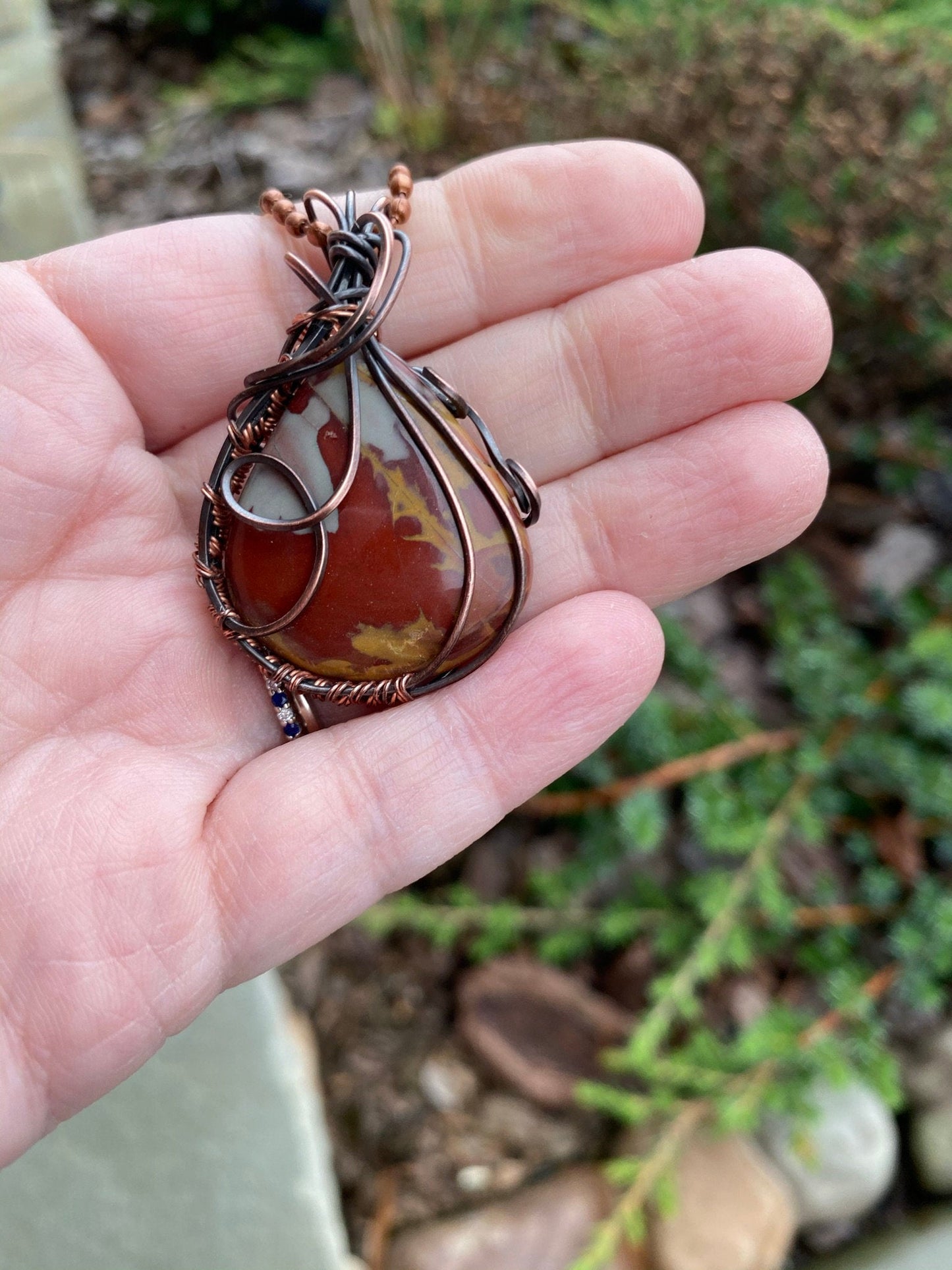 Wire Wrapped Jasper Pear Shaped Pendant