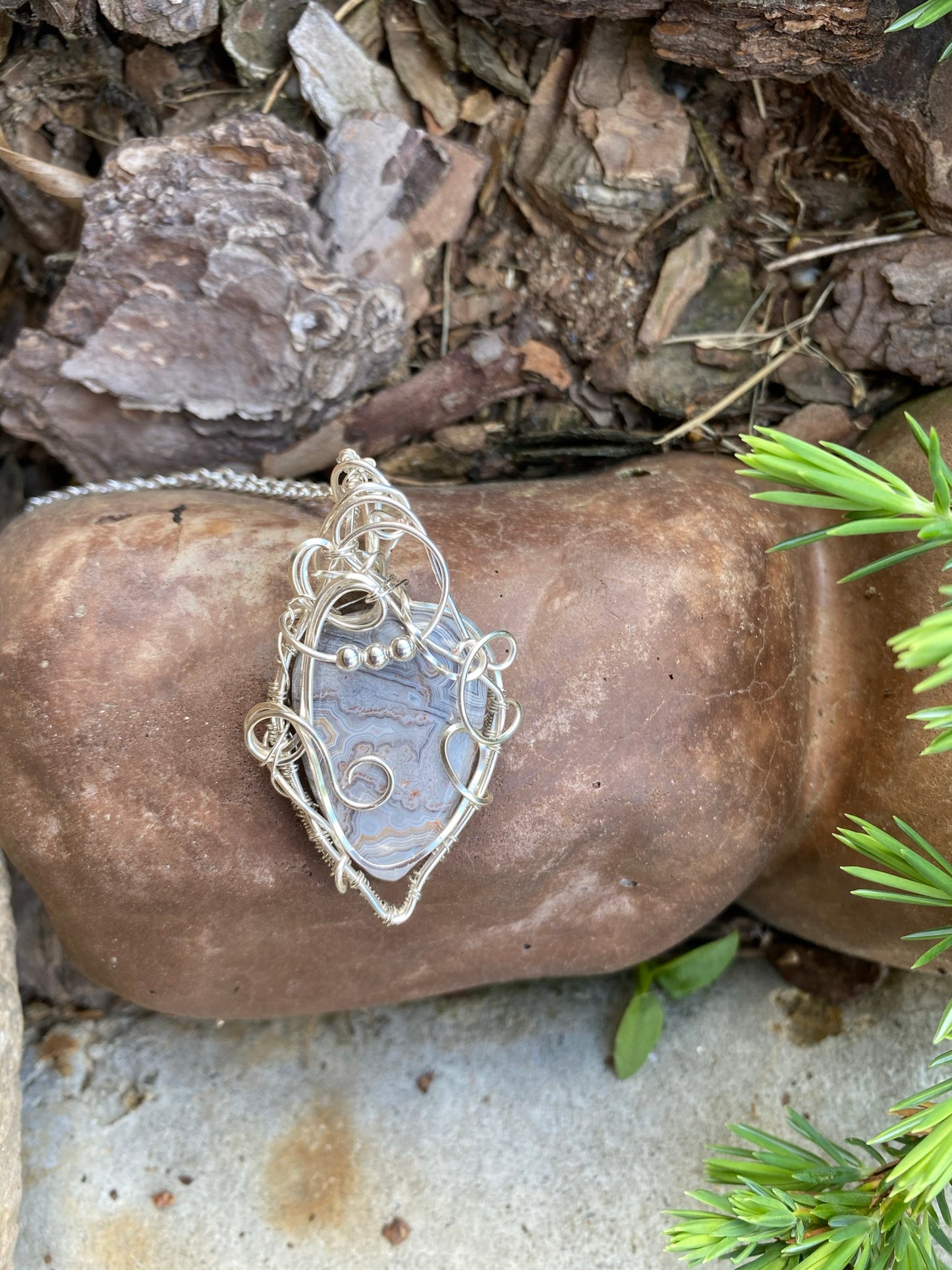 Crazy Lace Silver Plated Wire Wrapped Pendant