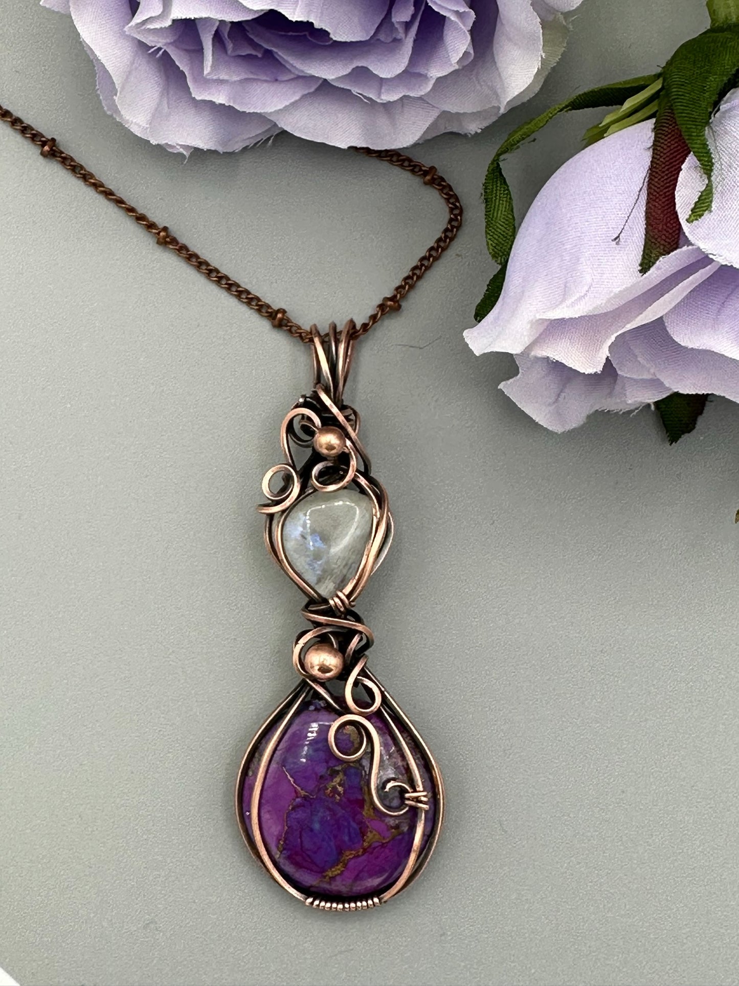 Purple Mohave Turquoise Double Pendant | Wire Wrapped Pendant