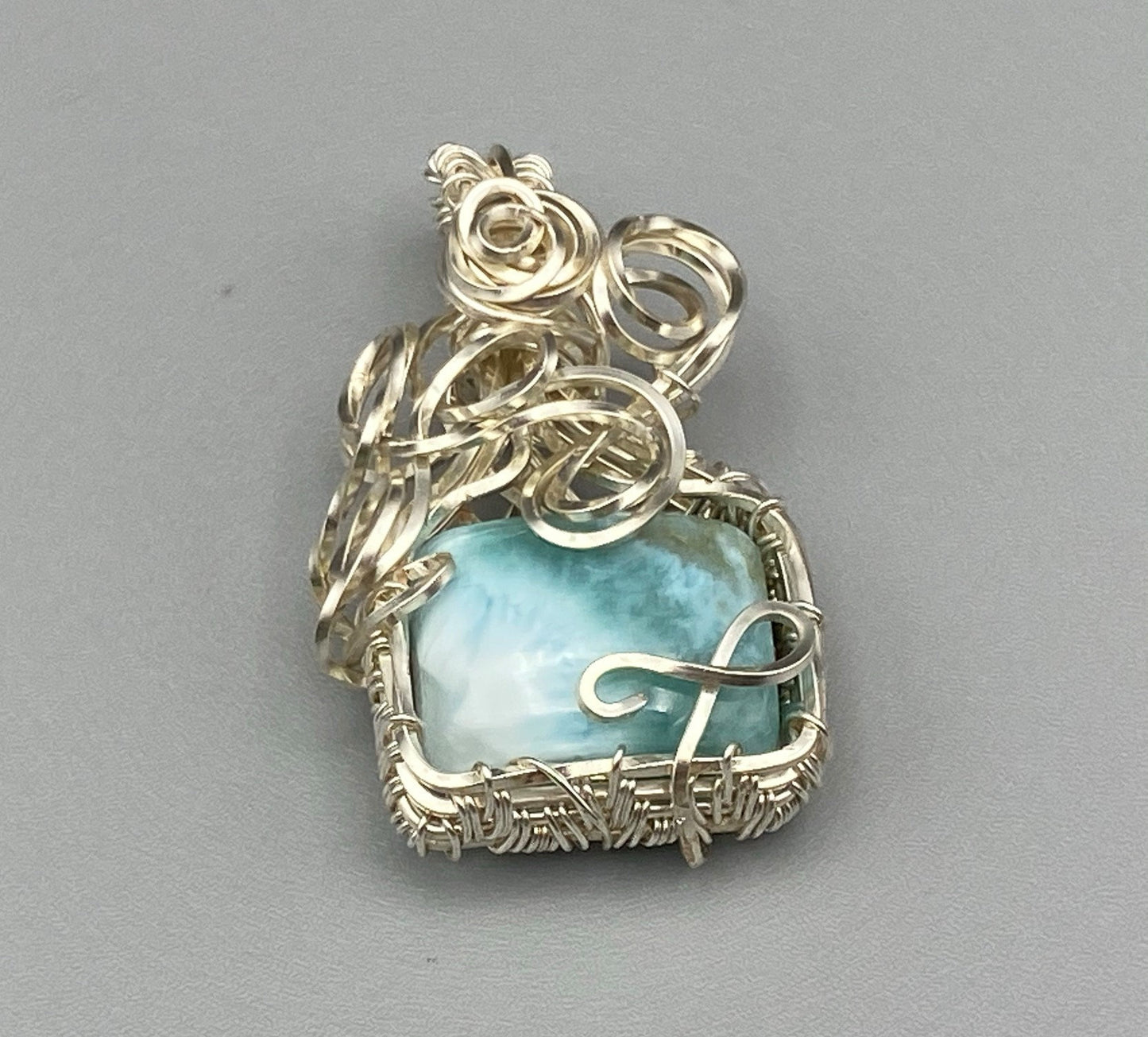 Square Larimar Wire Wrapped Pendant