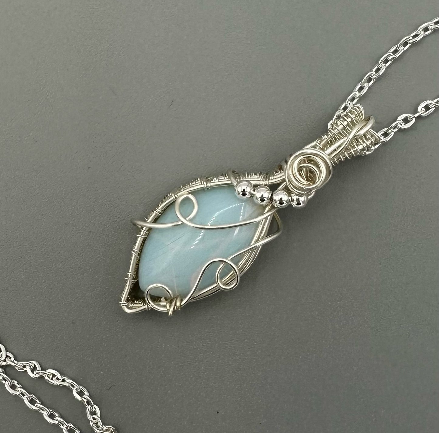 Synthetic Opalite Wrapped in Silver Wire