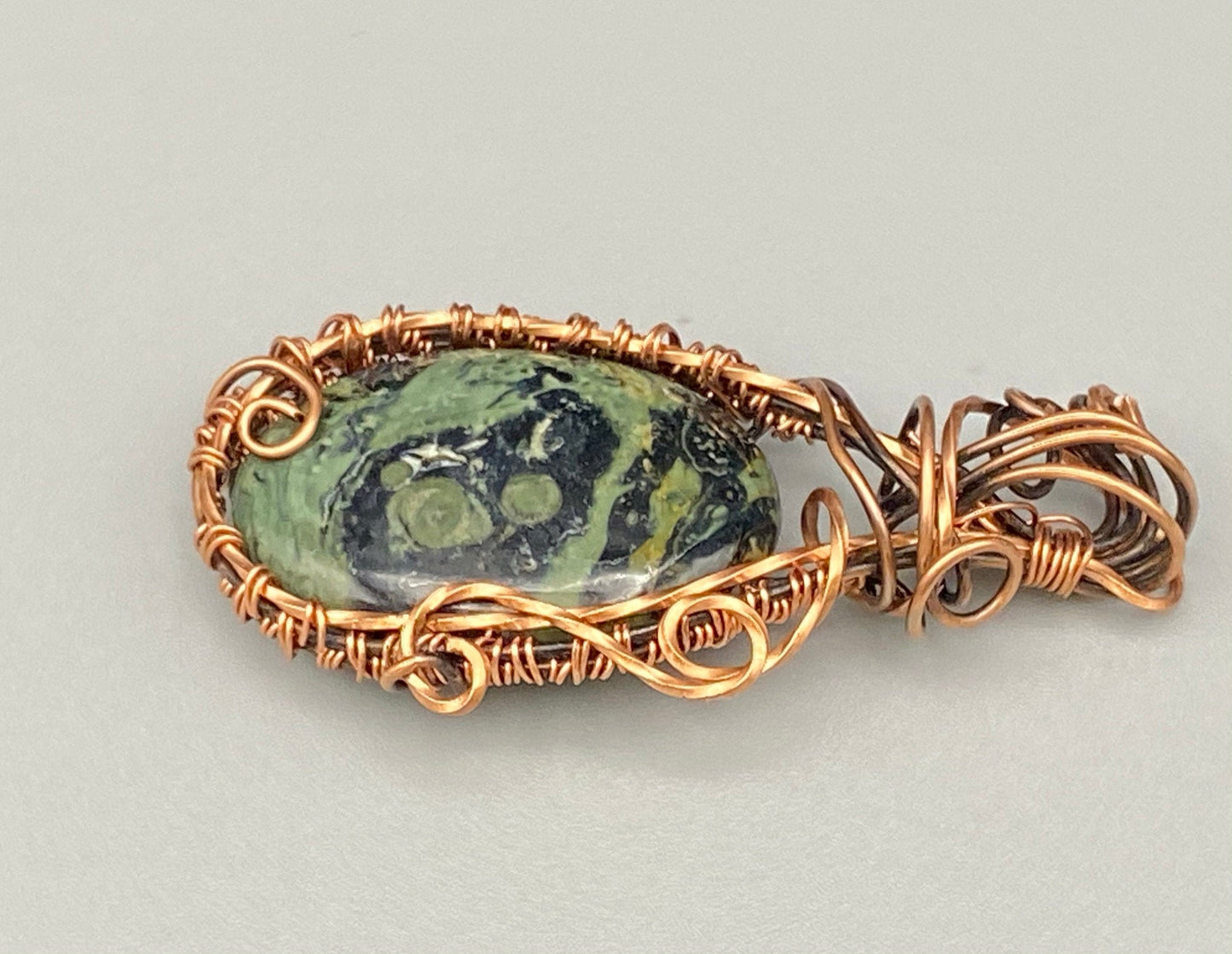 Natural Kambaba Jasper, Wire Wrapped and Woven Oval Pendant