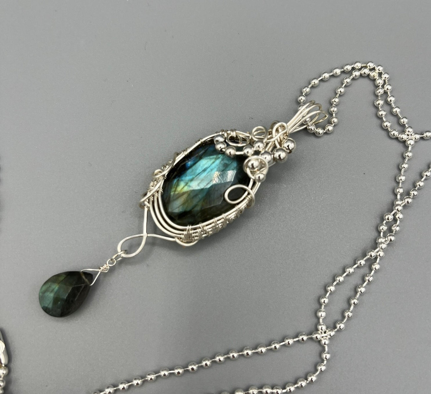 Faceted Oval Labradorite Wire Wrapped in Silver | Handmade Pendant