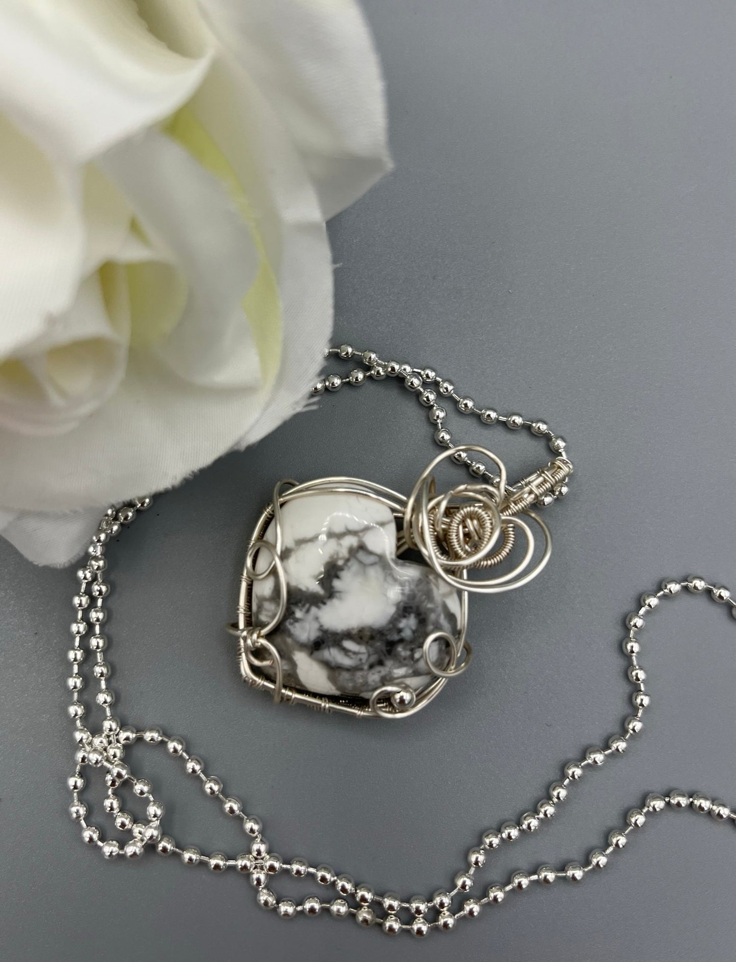 Howlite Heart Wire Wrapped Pendant