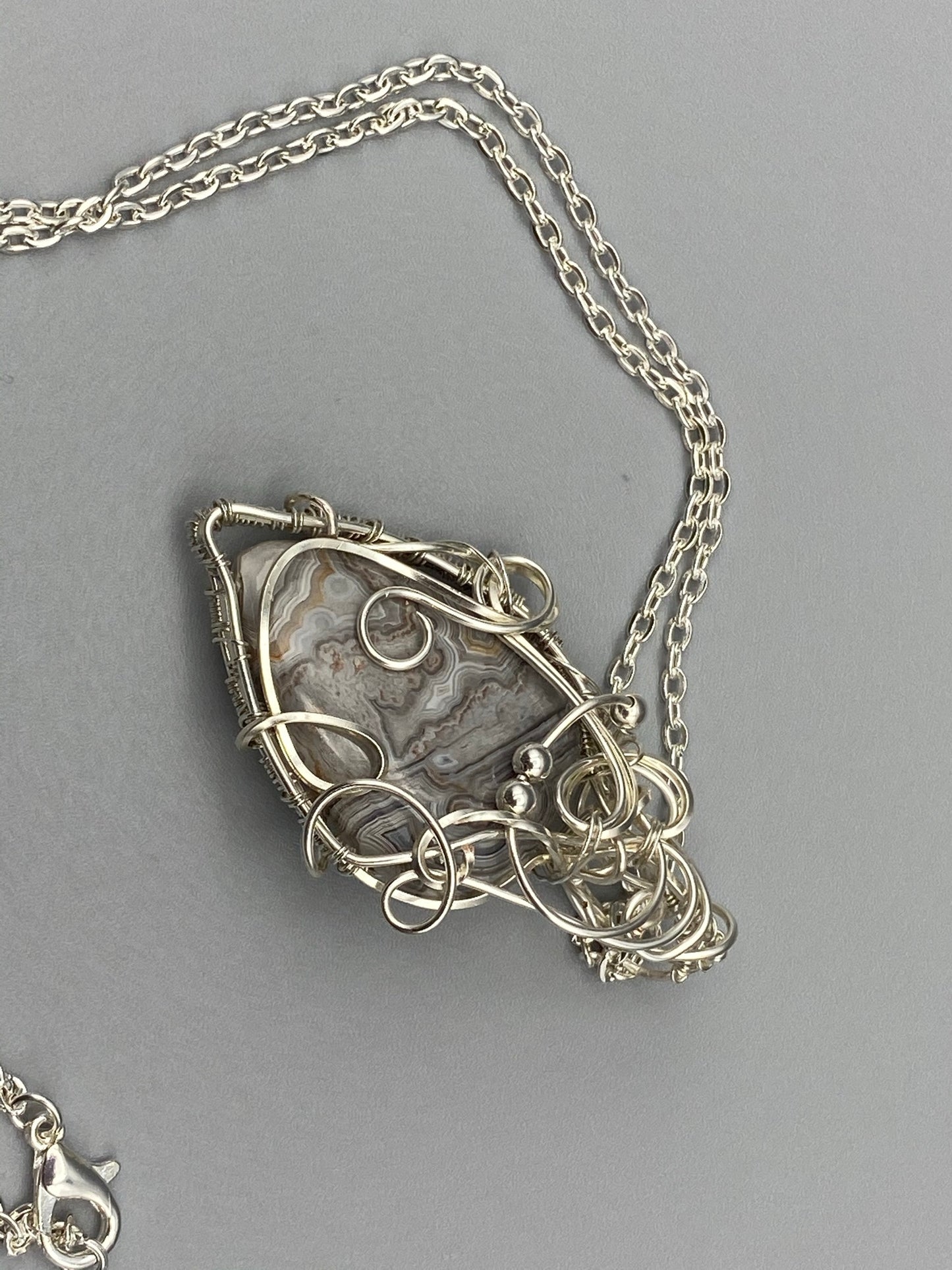 Crazy Lace Silver Plated Wire Wrapped Pendant