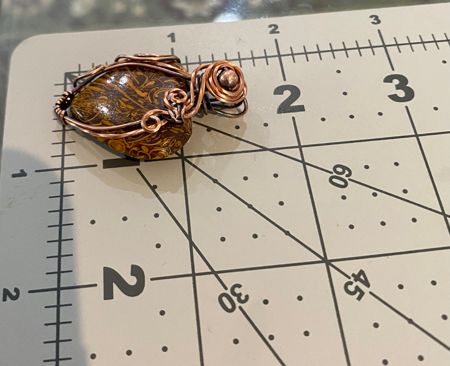 Natural Mariam Jasper Heart-Shaped Pendant Wire Wrapped in Copper