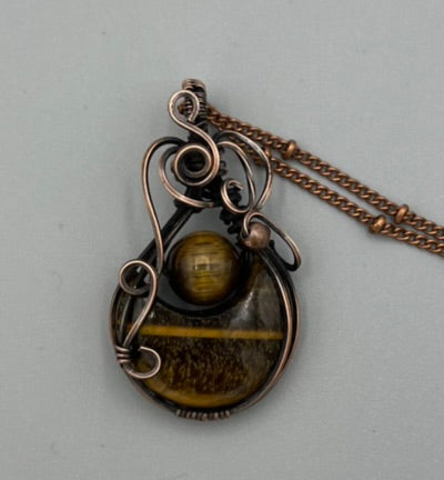 Tigers Eye Crescent Moon and Bead