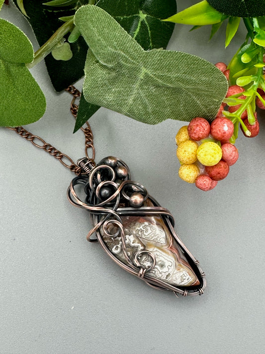Crazy Lace Agate Handmade Wire Wrapped Pendant