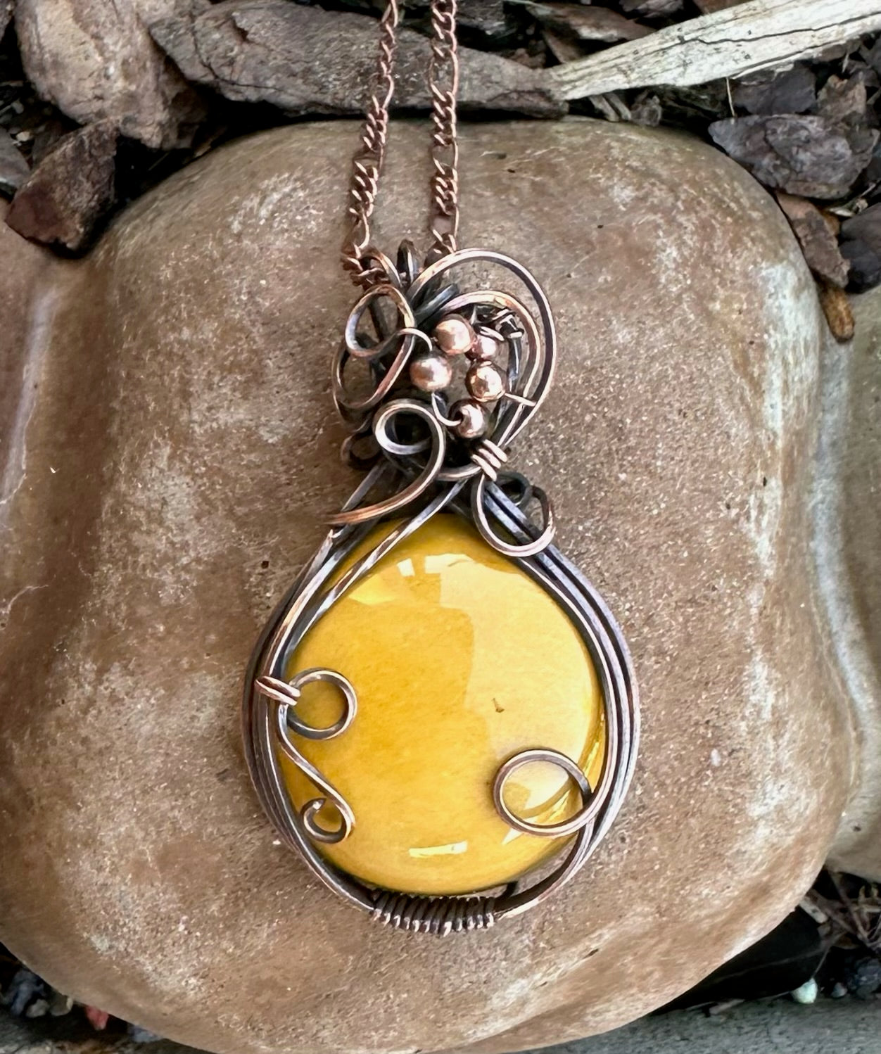 Yellow Mookaite Jasper Wire Wrapped Pendant and Earrings Set