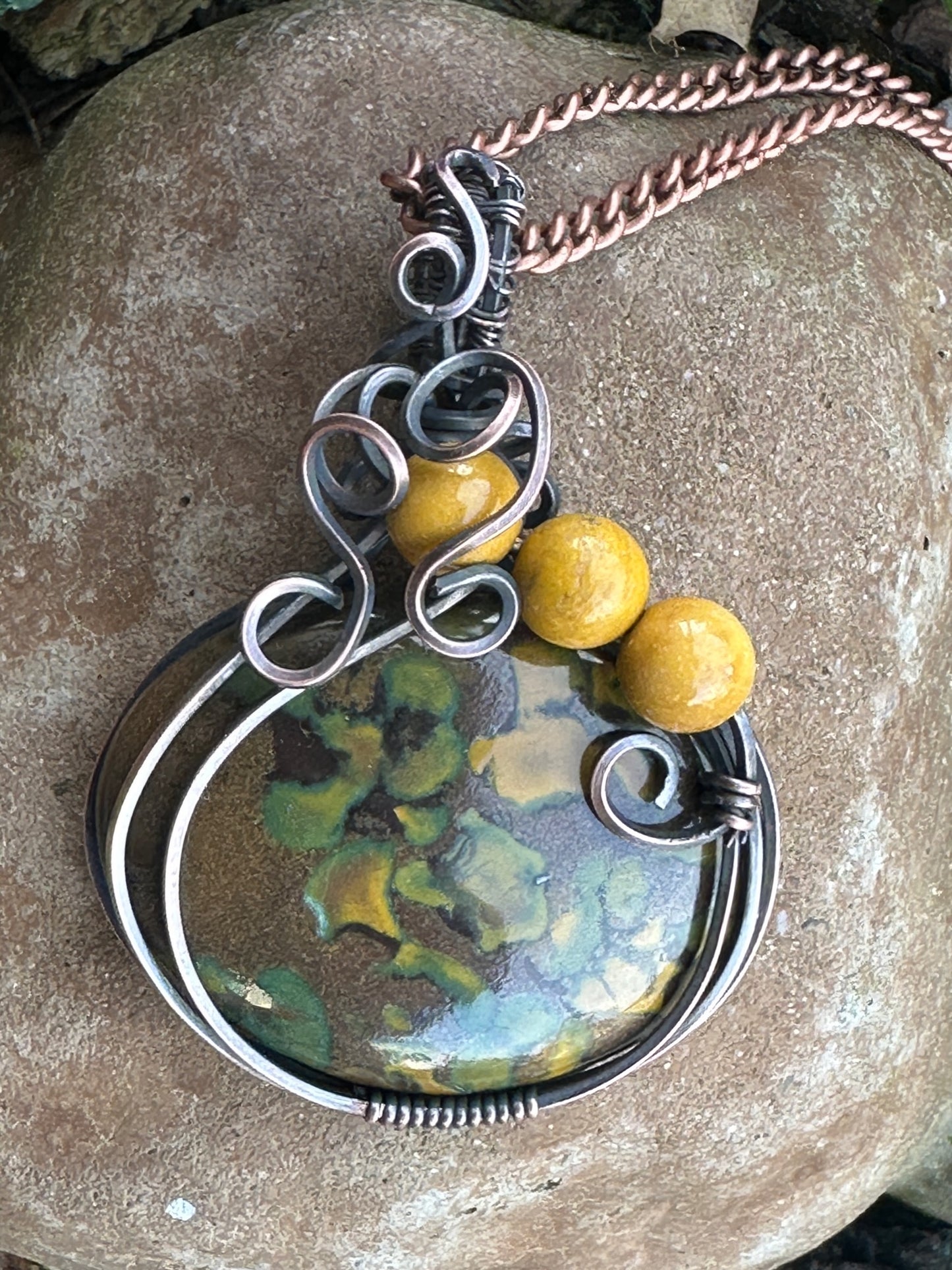 Fruity Jasper Oval Wire Wrapped Handmade Pendant