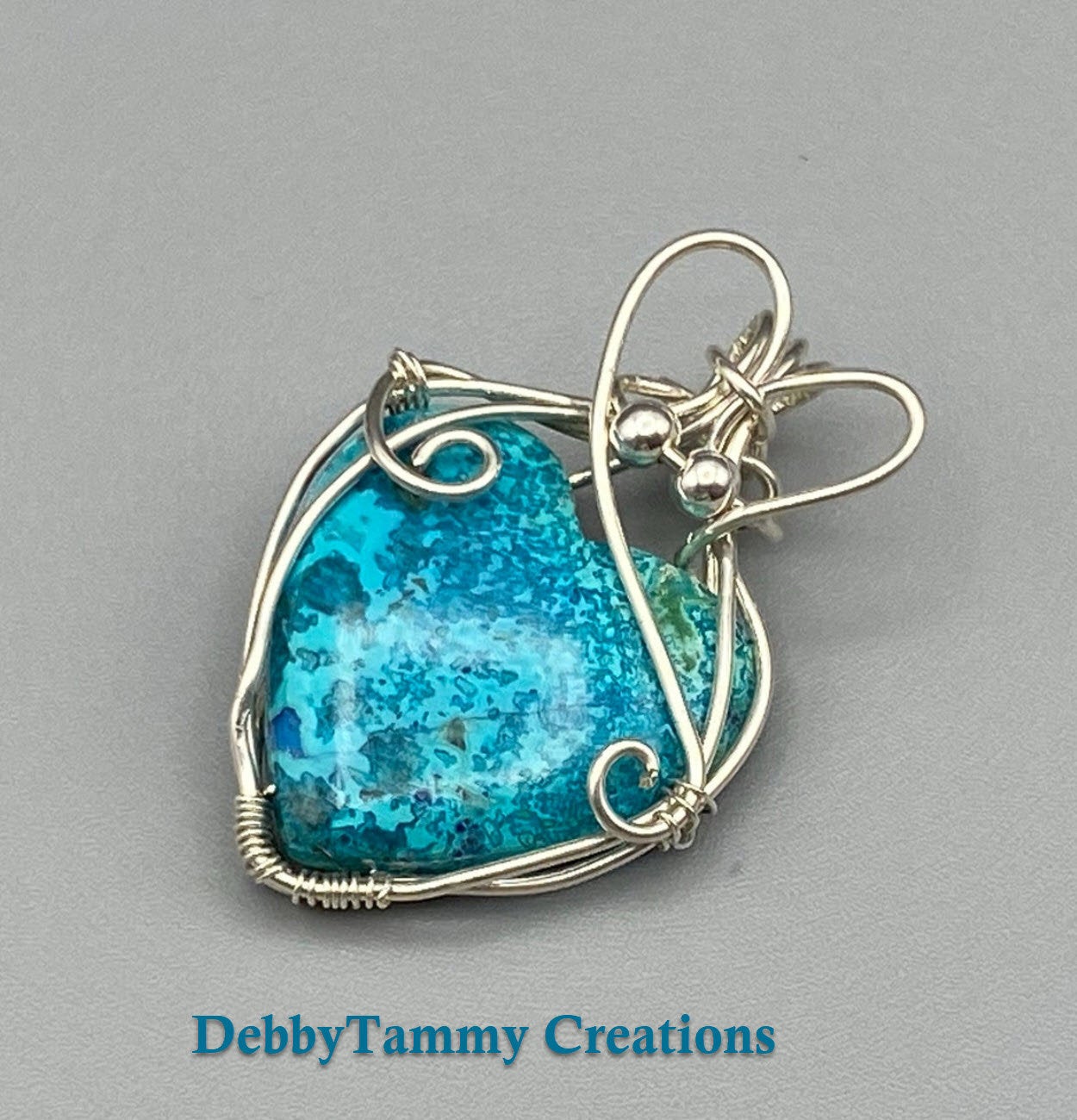 Wire Wrapped Heart Shaped Shattuckite Pendant