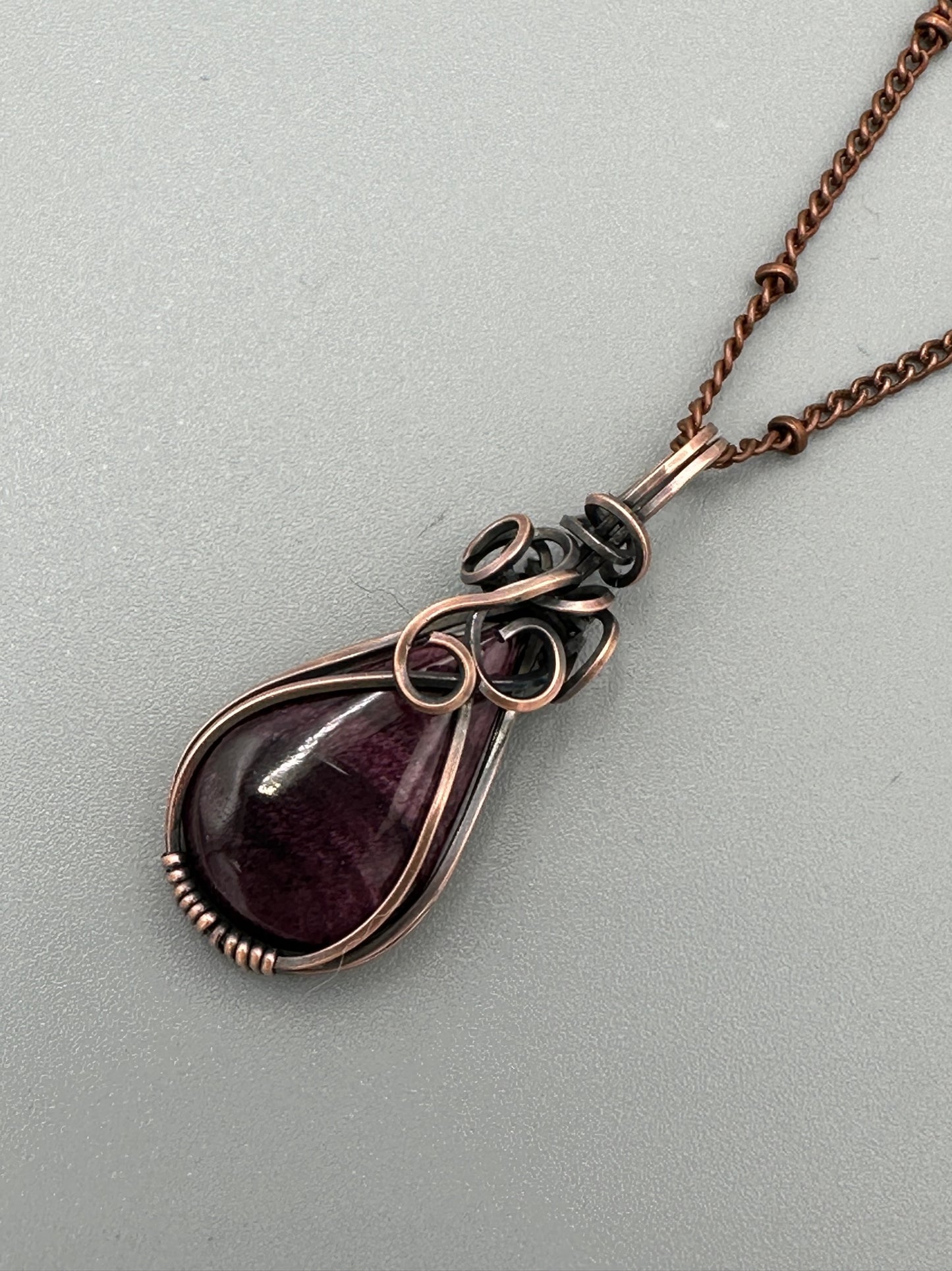 Purple Spiny Oyster Teardrop Handmade Wire Wrapped Pendant