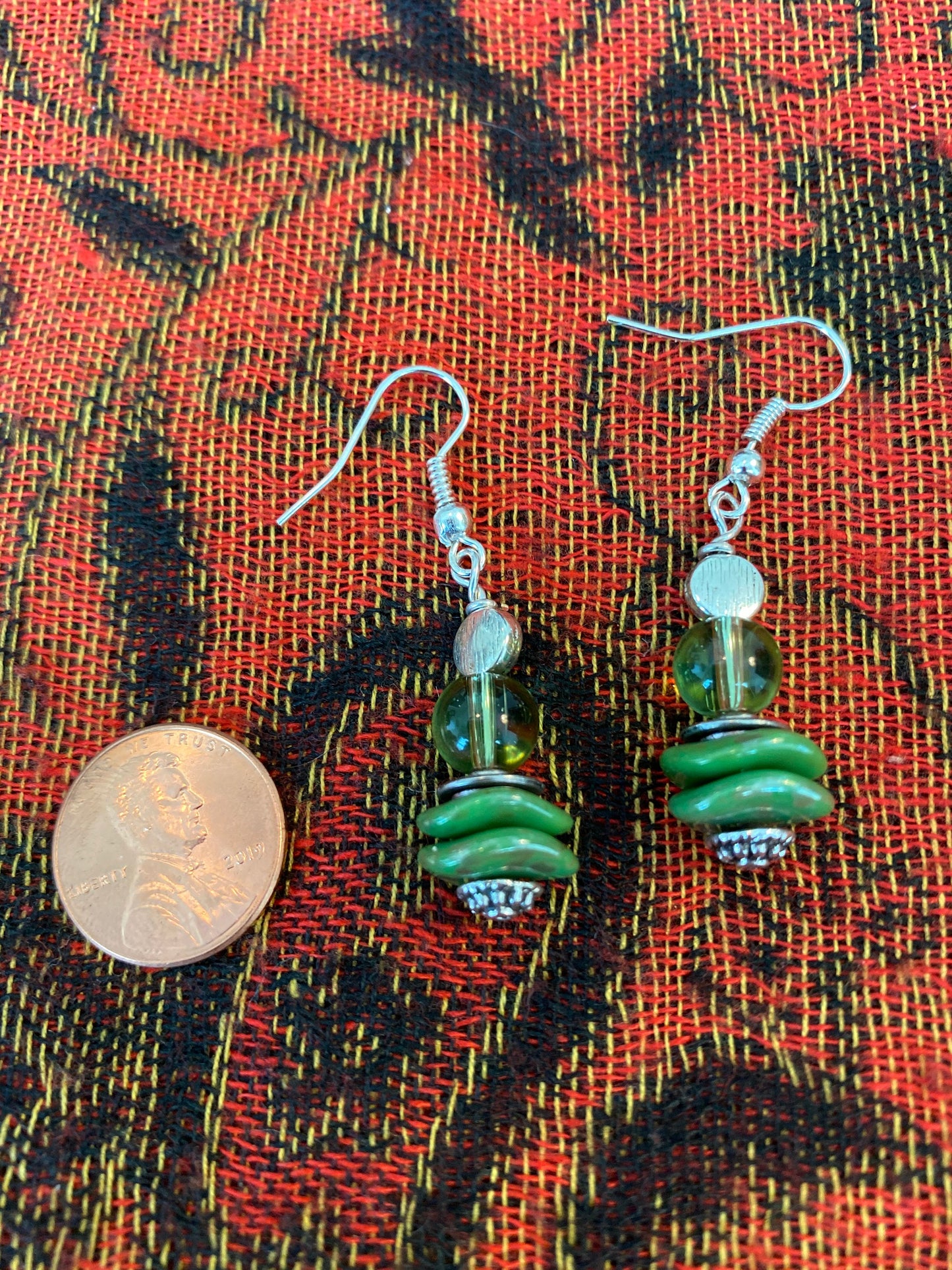 Lightweight and fun lime green dangle earrings with wavy discs
