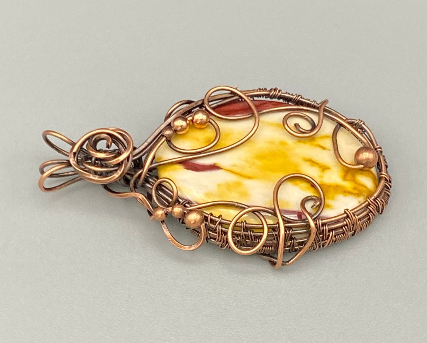 Wire Wrapped Mookaite Oval Pendant with Chaos Curls