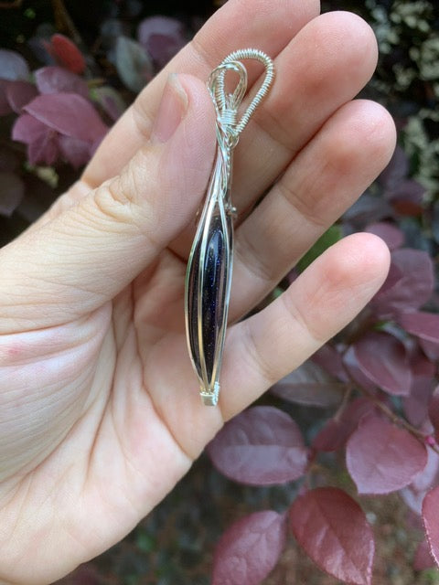 Wire Wrapped Blue Sandstone Pendant