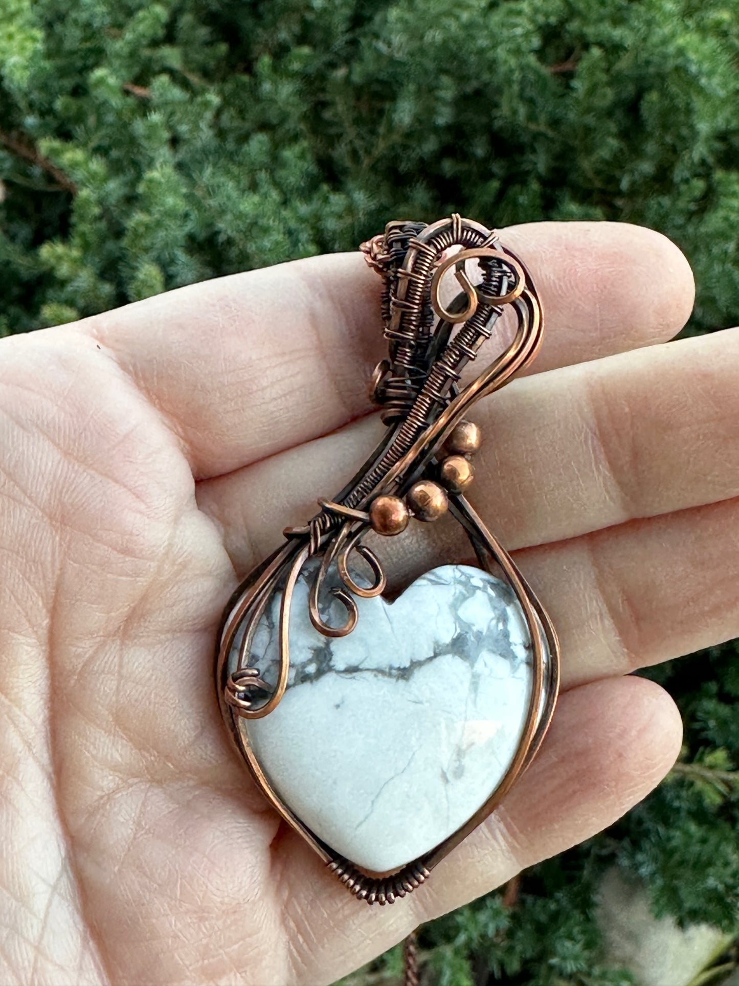 Handmade Wire Wrapped Howlite Heart Pendant