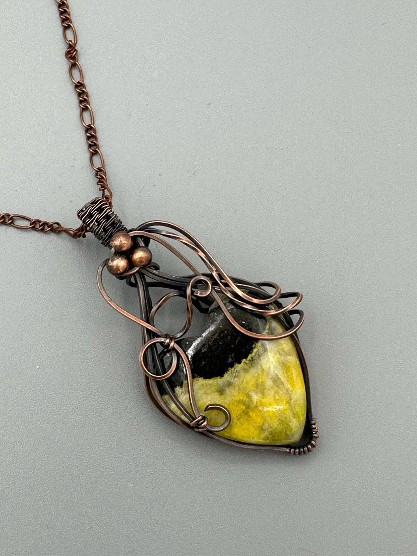 BumbleBee Jasper Heart With Twisted Square Wire Handmade Wire Wrapped Pendant
