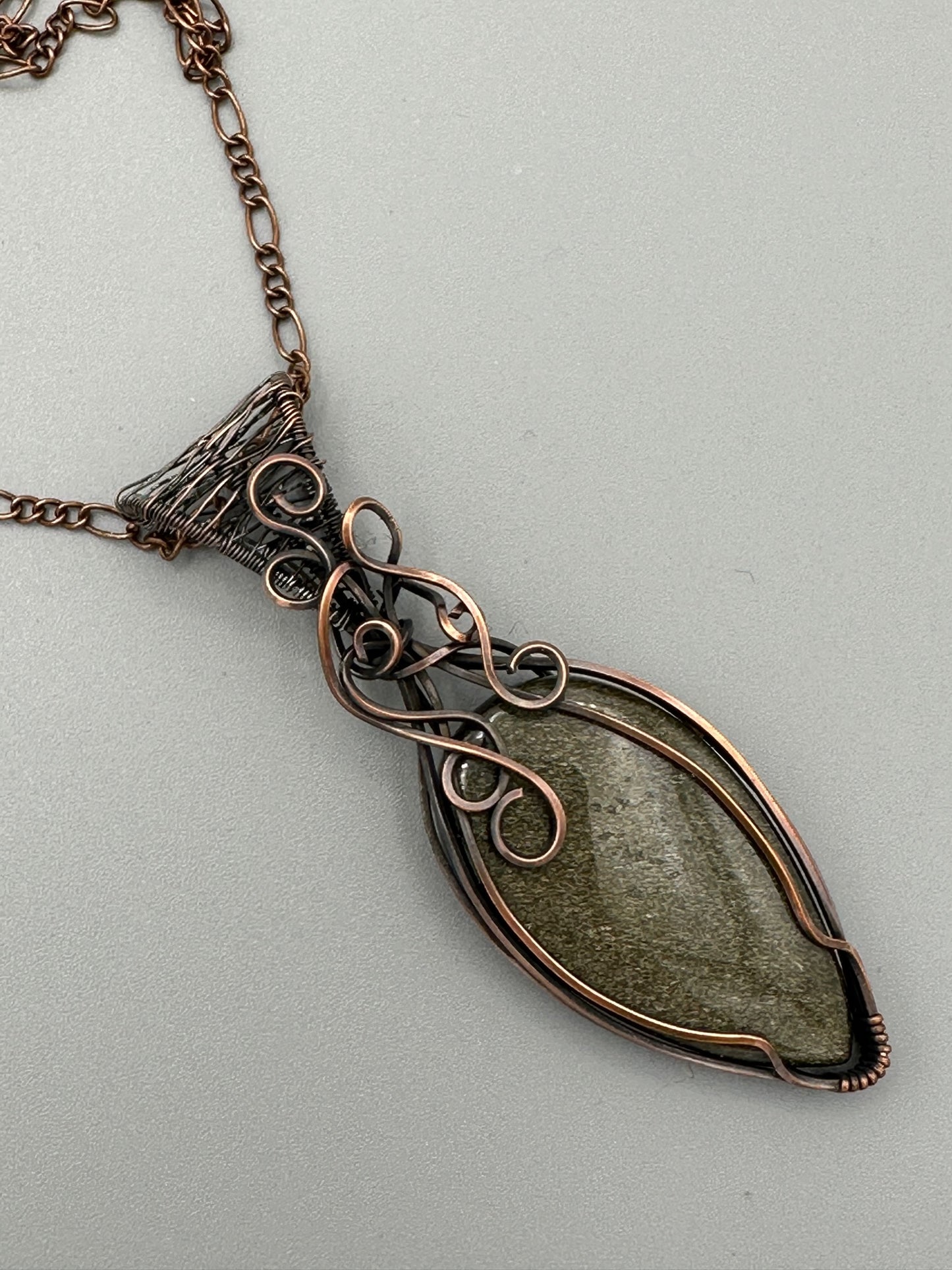 Silver Obsidian Handmade Wire Wrapped Pendant