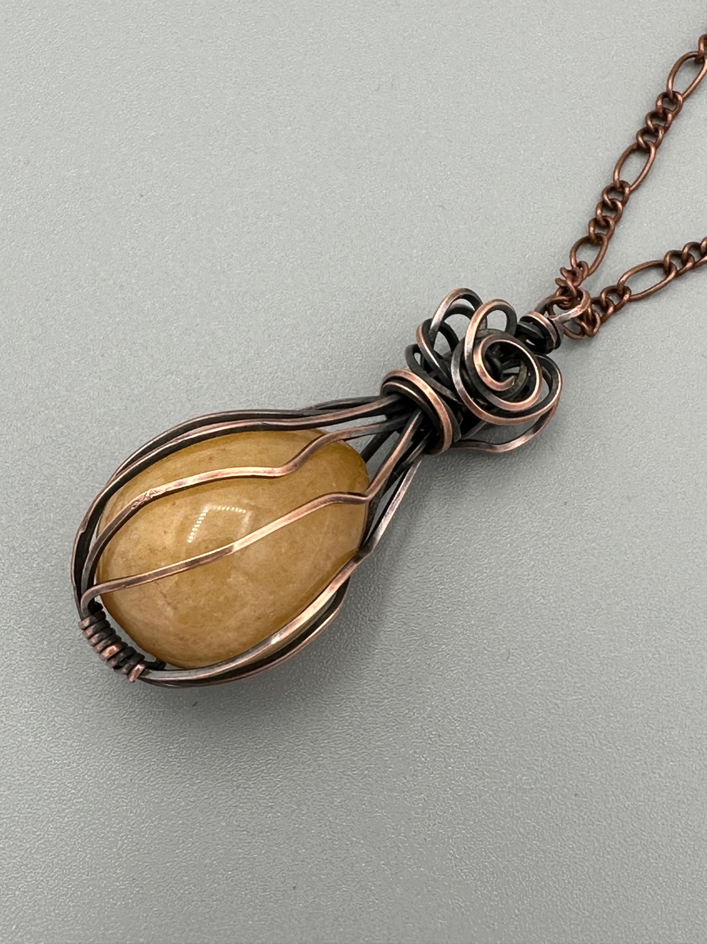 Yellow Egg Shaped Wire Wrapped Handmade Pendant