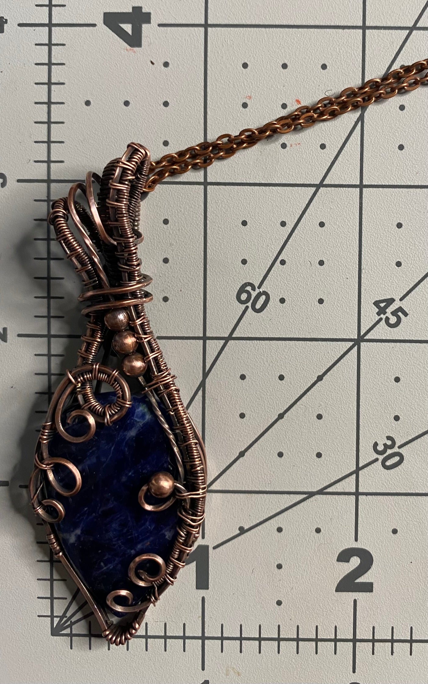 Blue Sodalite Teardrop Pendant | Wire Wrapped in Copper