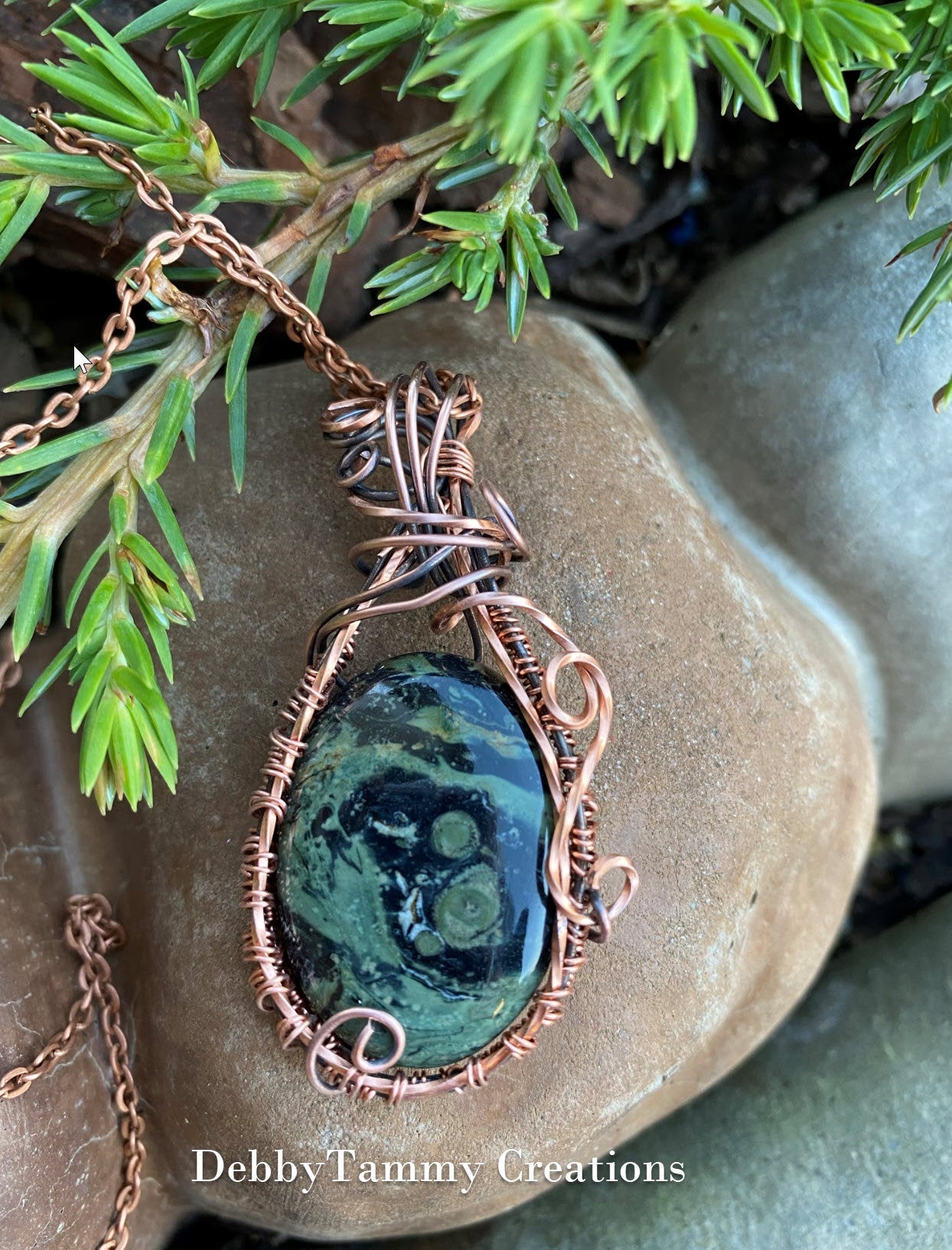 Natural Kambaba Jasper, Wire Wrapped and Woven Oval Pendant