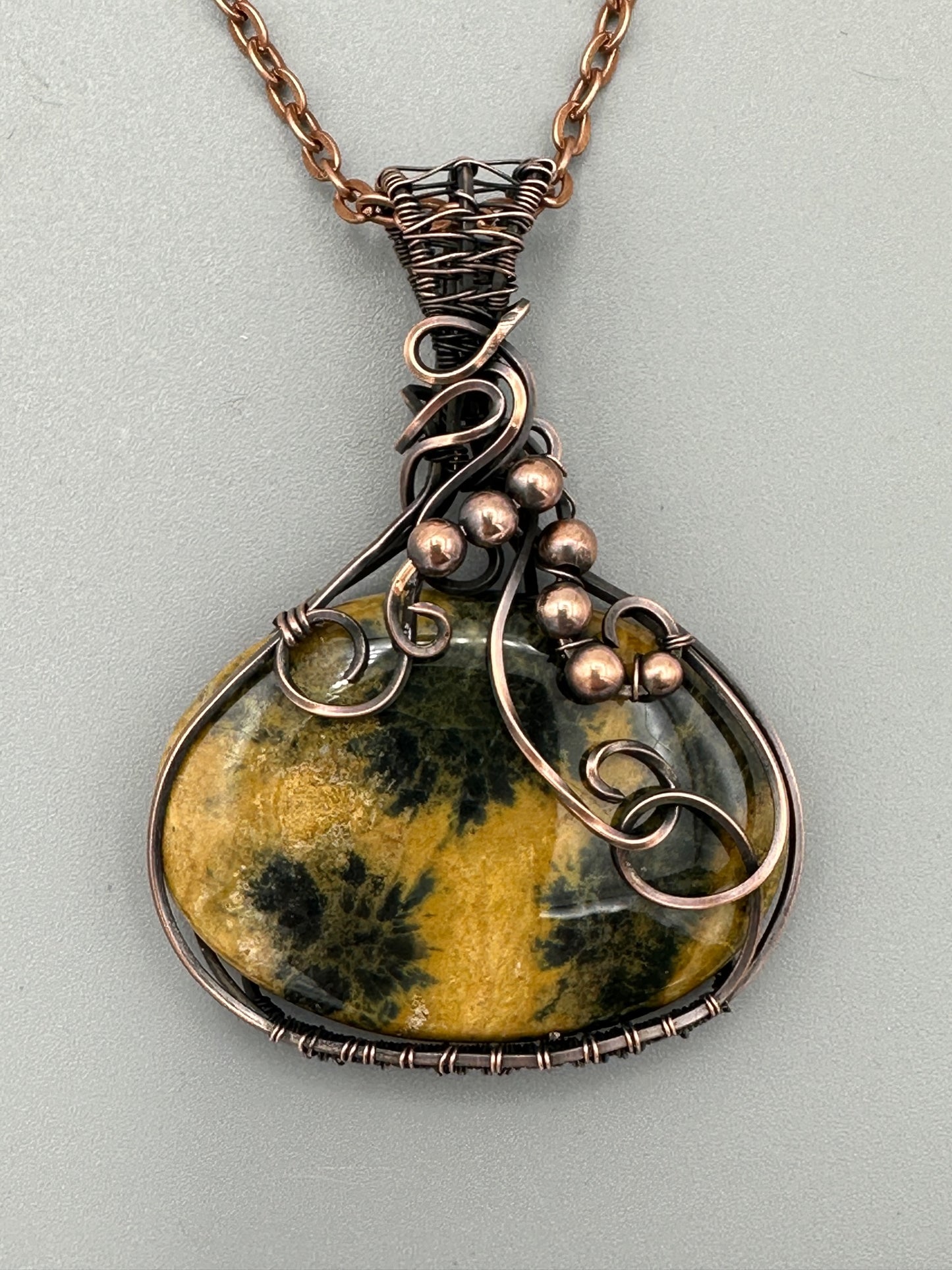 Handmade Wire Wrapped Oval Yellow Agate Pendant