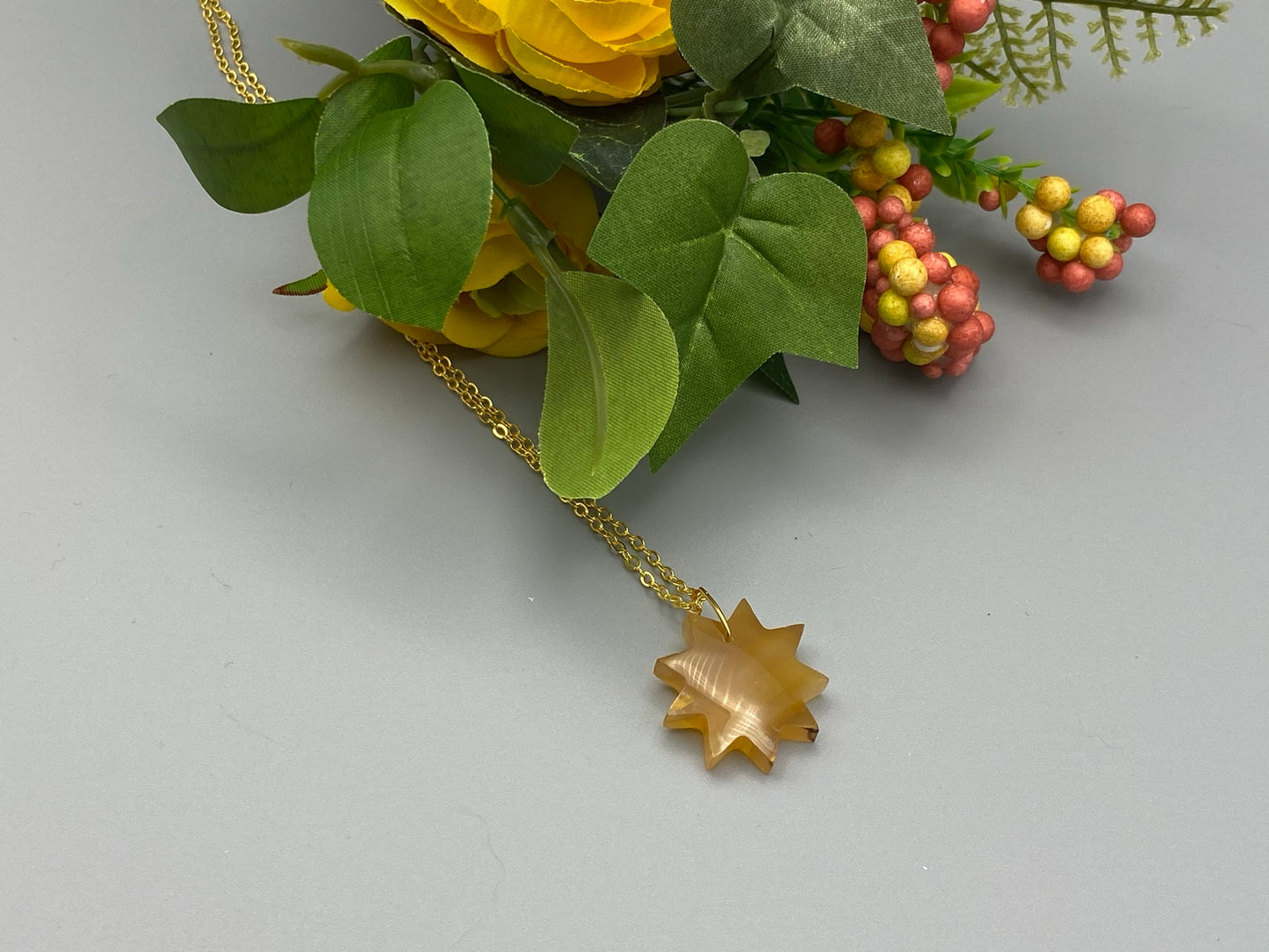 Nine Pointed Star Carnelian Crystal Necklace