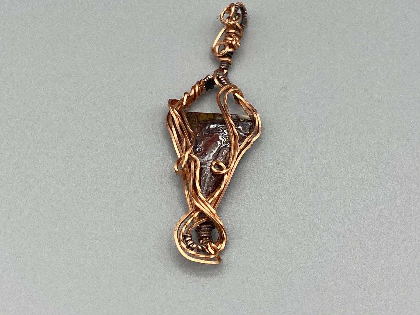 Crazy Lace Triangular Wire Wrapped Pendant, Statement Piece