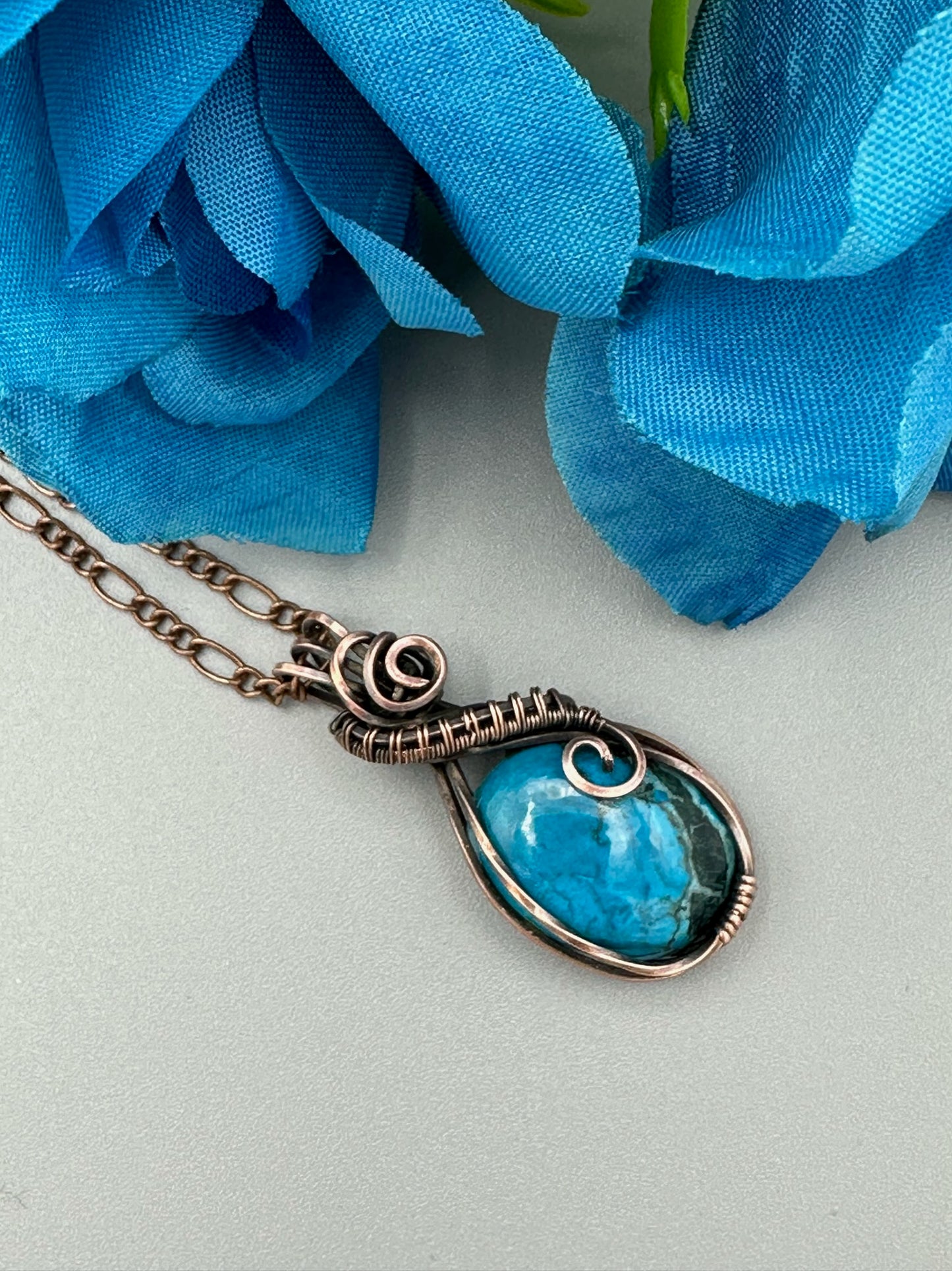 Natural Arizona Turquoise Oval Wire Wrapped Pendant