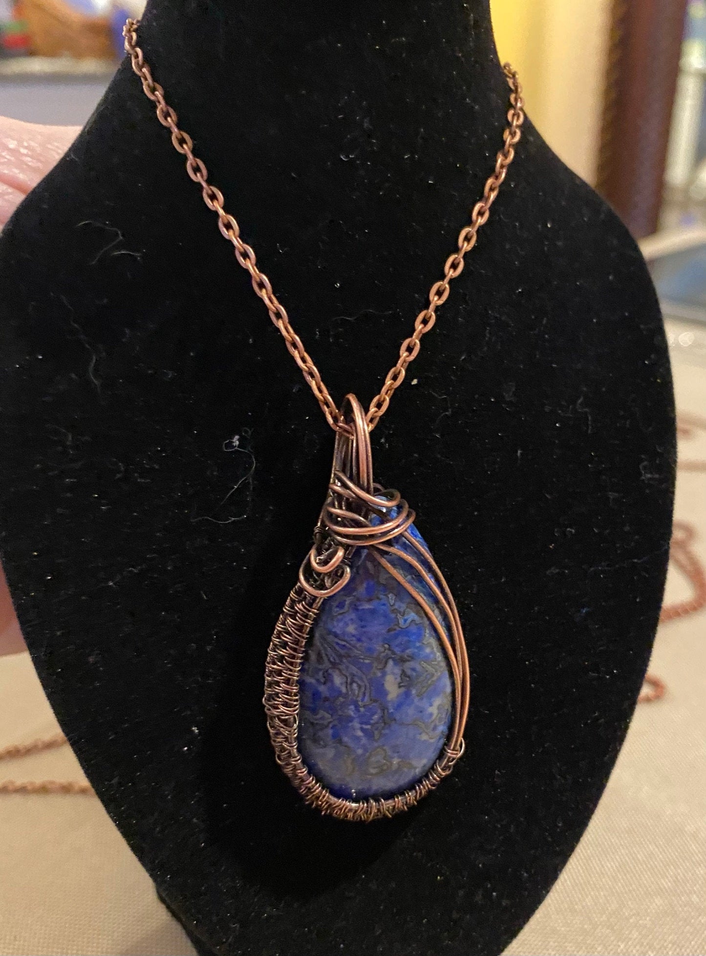 Wire Wrapped Blue Crazy Lace Agate Pendant