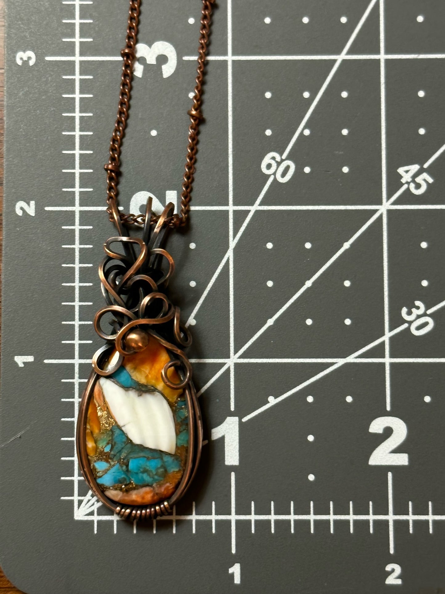 Vibrant Copper Turquoise Mohave Teardrop Handmade Wire Wrapped Pendant
