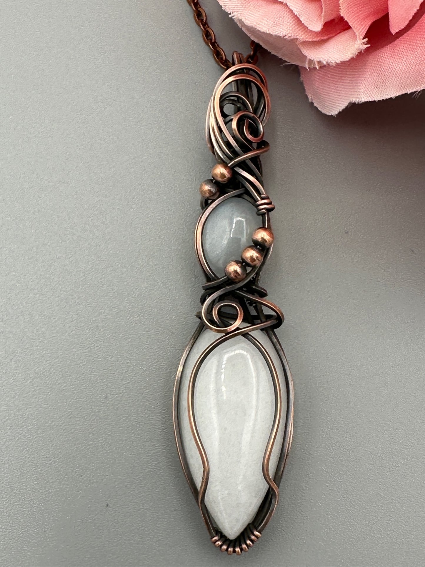 Double Wire Wrapped Pendant Moonstone and Synthetic Opal