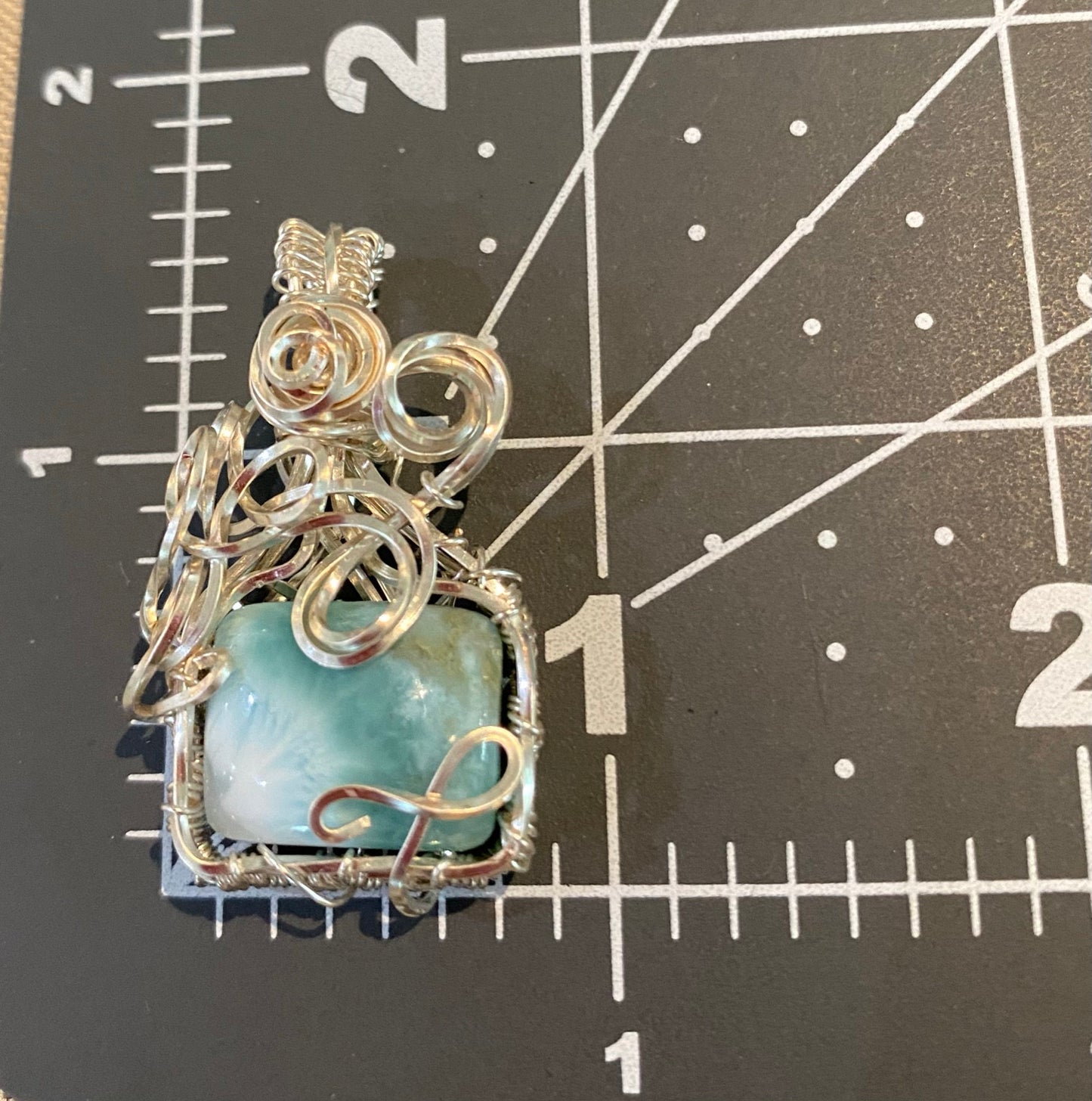 Square Larimar Wire Wrapped Pendant