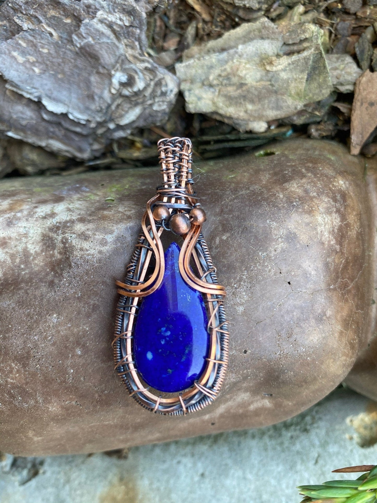 Wire Wrapped Lapis Lazuli Teardrop Pendant