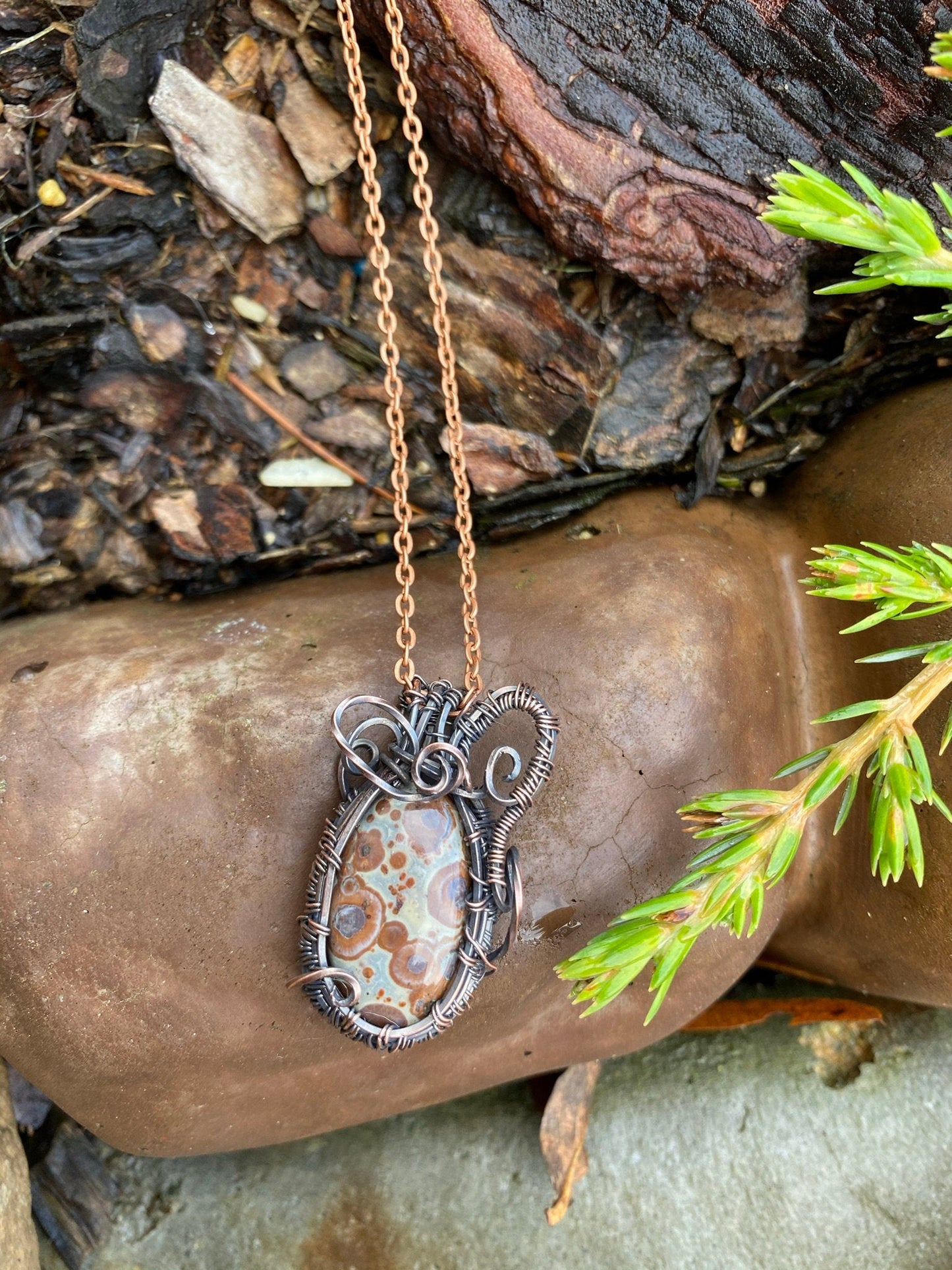 Asteroid Jasper, Wire Wrapped Oval Shaped Pendant
