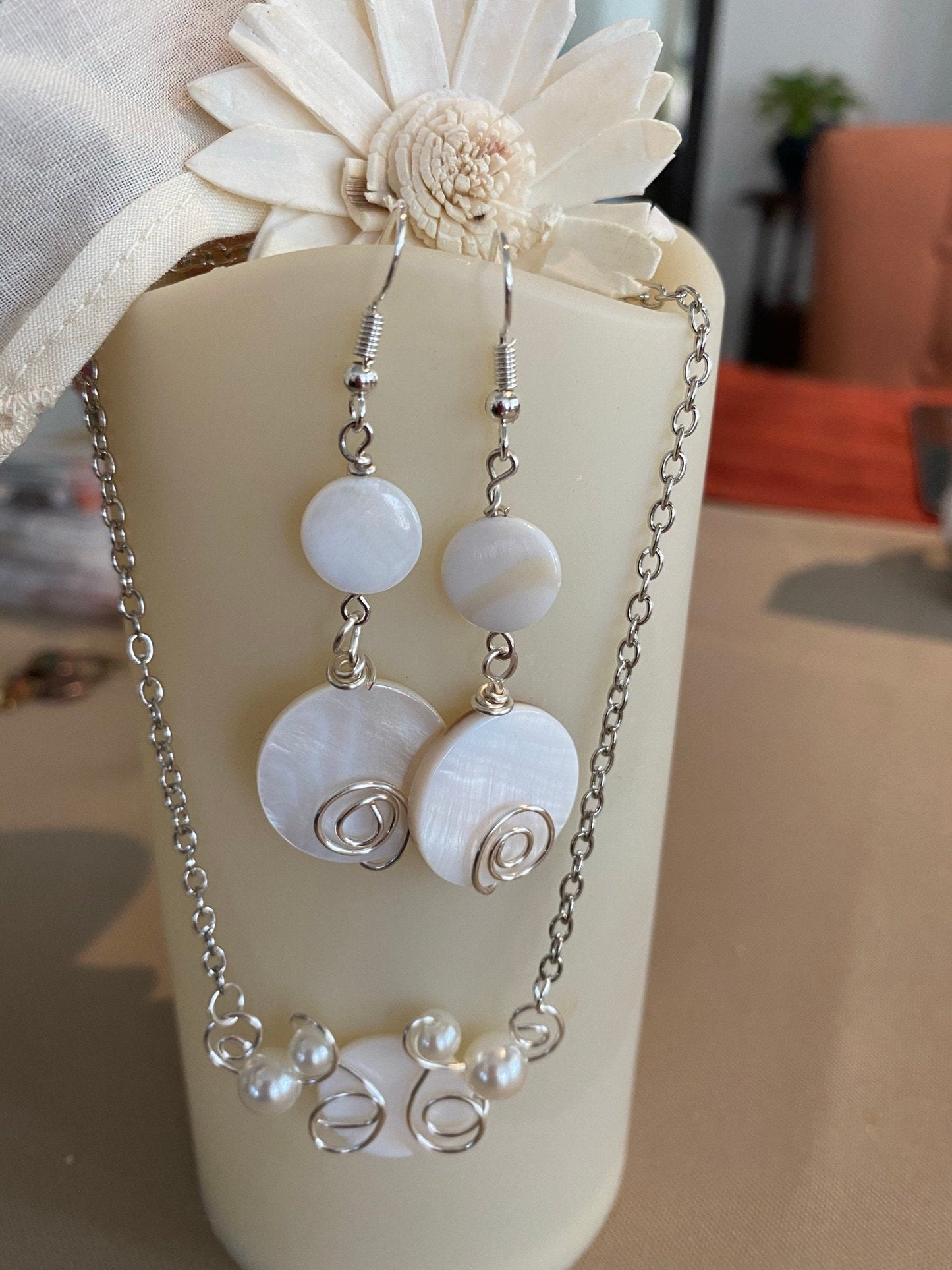 Pearl Pendant with Matching Dangle Earrings Set